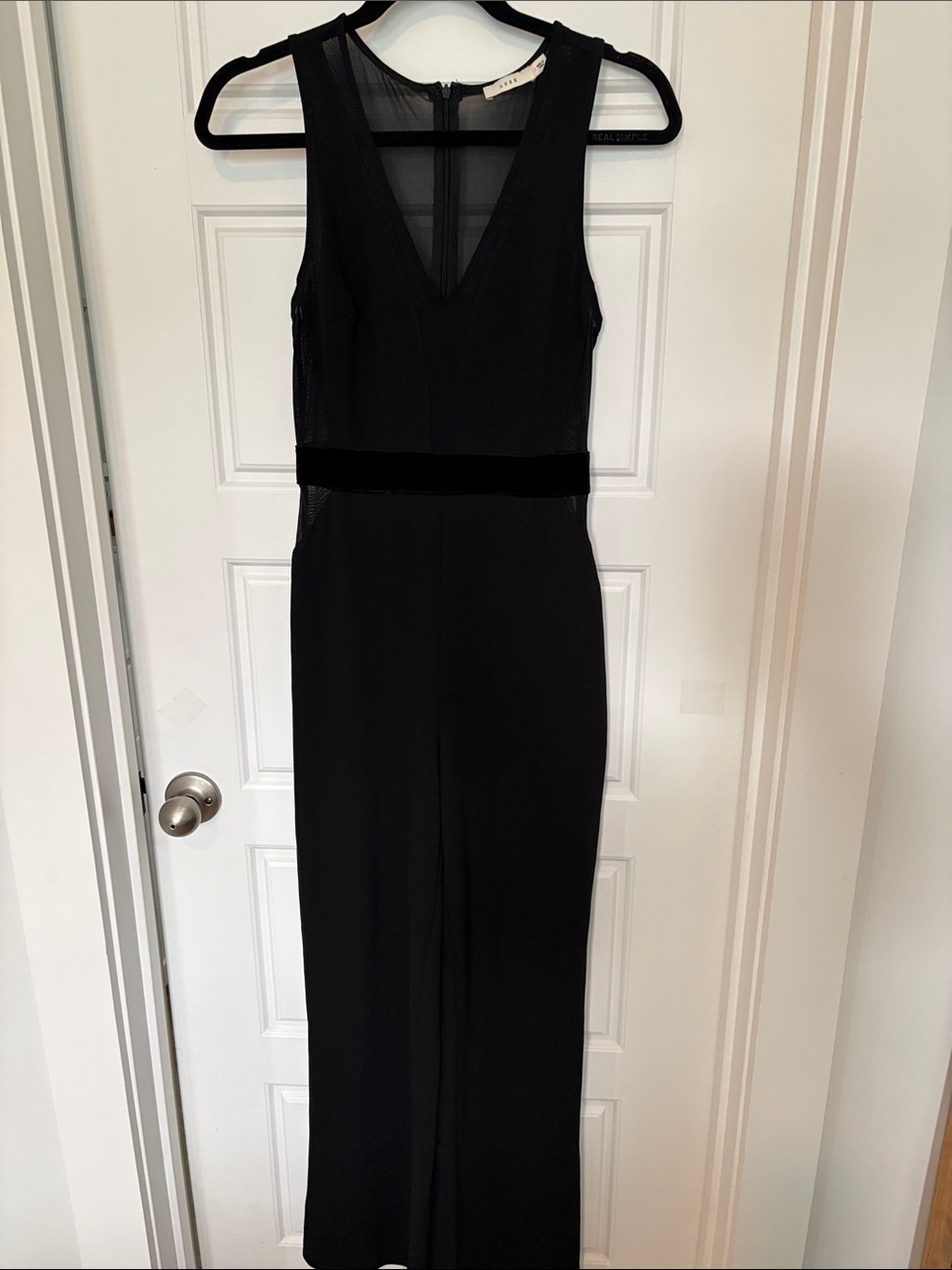 Lush Black Sleeveless V-Neck Jumpsuit with Velvet Waist